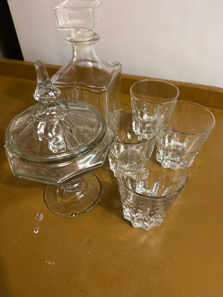 Glass decanter set with pedestal dish and tumblers - image 2 of 2