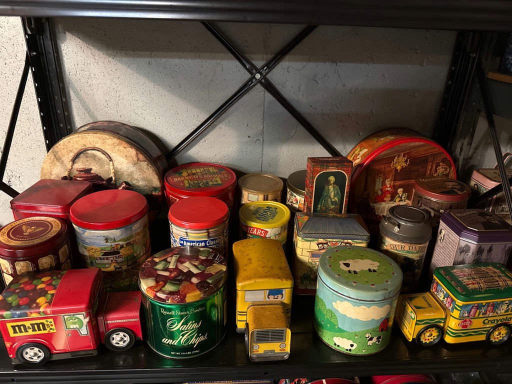 Assorted vintage metal tins and novelty containers - image 2 of 7