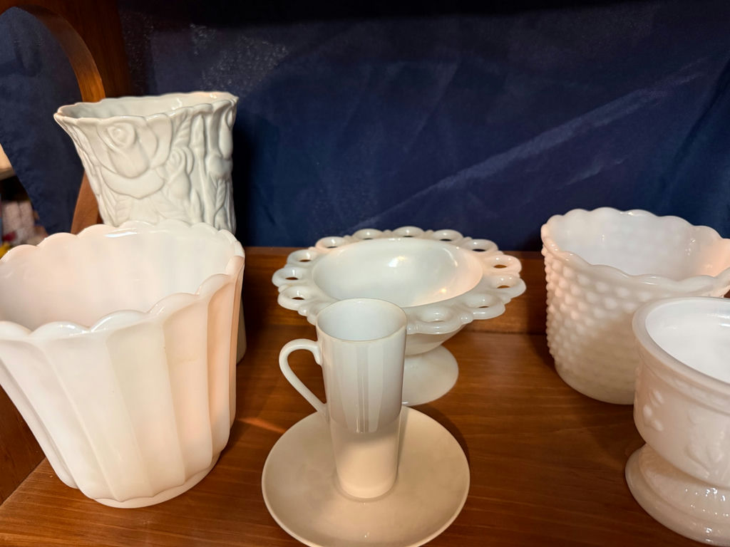 White milk glass  ceramic bowls, vases, and mug collection - image 2 of 4