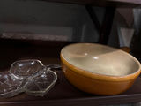 PYREX ceramic casserole with glass lid, brown ceramic bowl, and glass serving dish - thumbnail 2 of 3