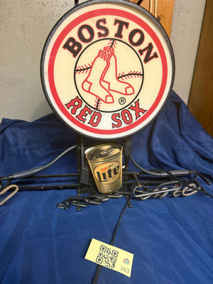 Boston Red Sox round light with Miller Lite can - Image 1 of 4