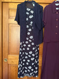 Navy floral maxi dress with cardigan and plum purple two-piece suit - thumbnail 2 of 5