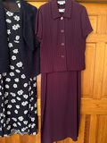 Navy floral maxi dress with cardigan and plum purple two-piece suit - thumbnail 3 of 5