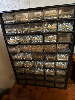Multi-drawer hardware organizer with assorted fasteners - Image 1 of 2
