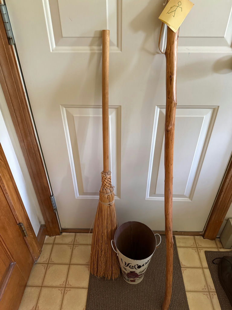 walking sticks and a broom in a metal bucket - image 2 of 4