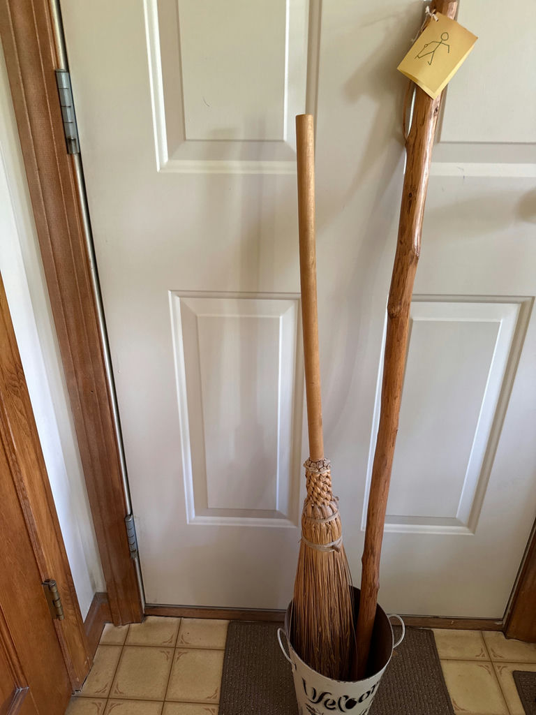 walking sticks and a broom in a metal bucket - image 1 of 4
