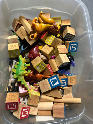 Assorted Wooden Blocks and Plastic Toys - Image 1 of 2