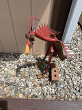 Red metal rooster garden sculpture - thumbnail 1 of 2