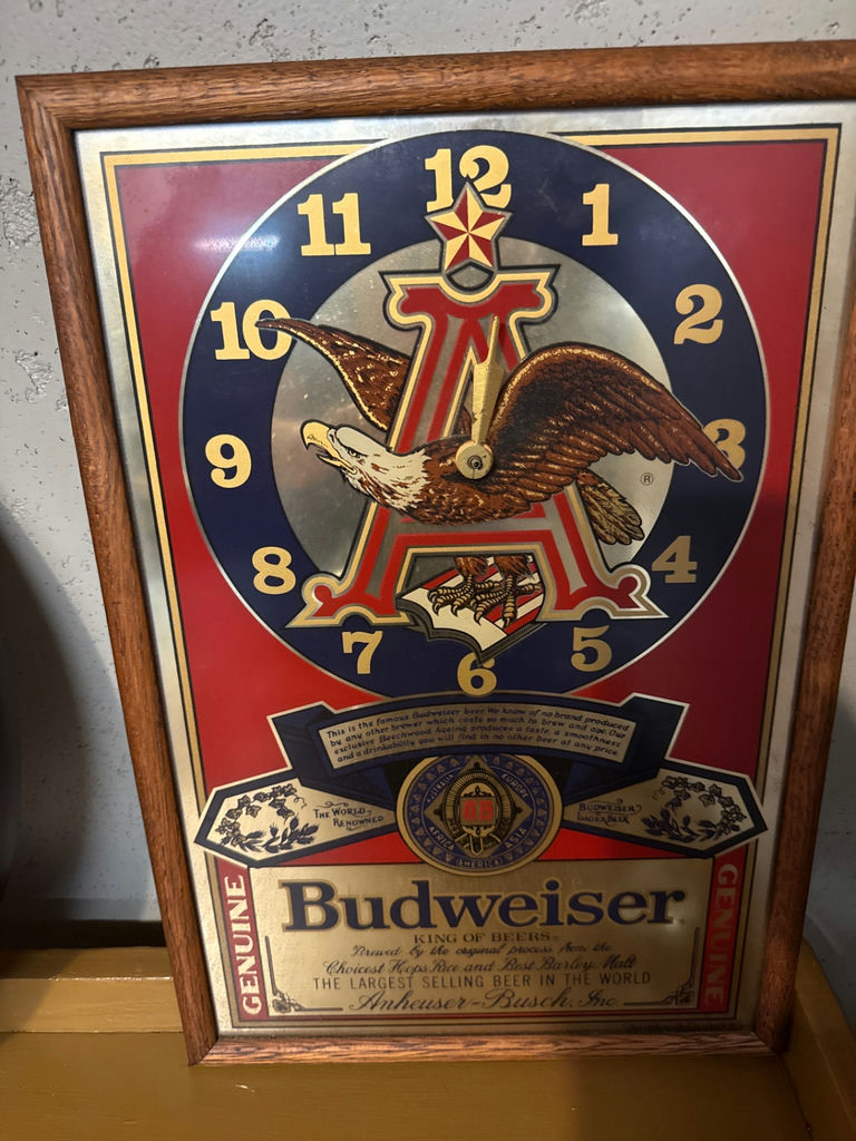 Framed Budweiser clock with eagle emblem - image 1 of 2