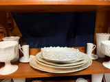 White embossed ceramic dinnerware set with pedestals and bowls - thumbnail 2 of 5