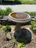 Stone bird bath with decorative rim and pedestal - thumbnail 1 of 2