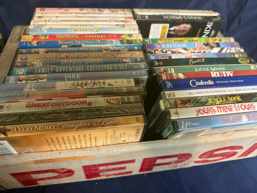 Wooden crate of DVD movie cases - image 1 of 4