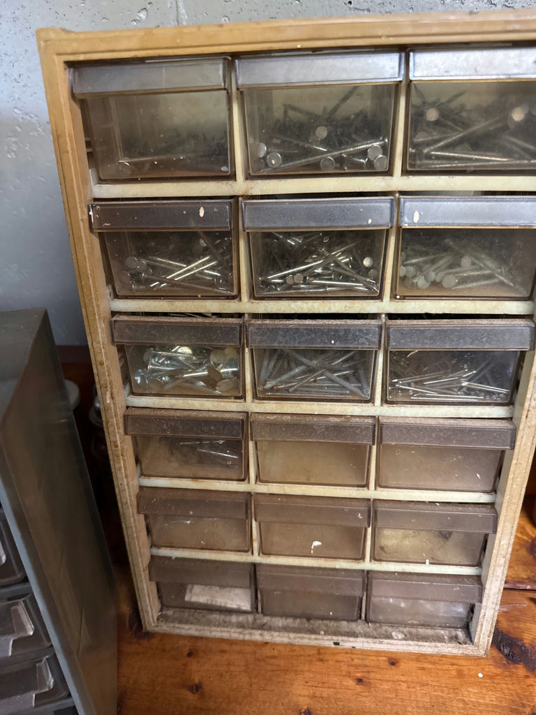 Metal hardware organizer with small drawers and nail boxes - image 2 of 2