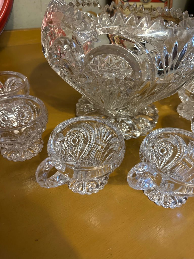 Crystal cut-glass punch bowl with matching cups - image 2 of 3