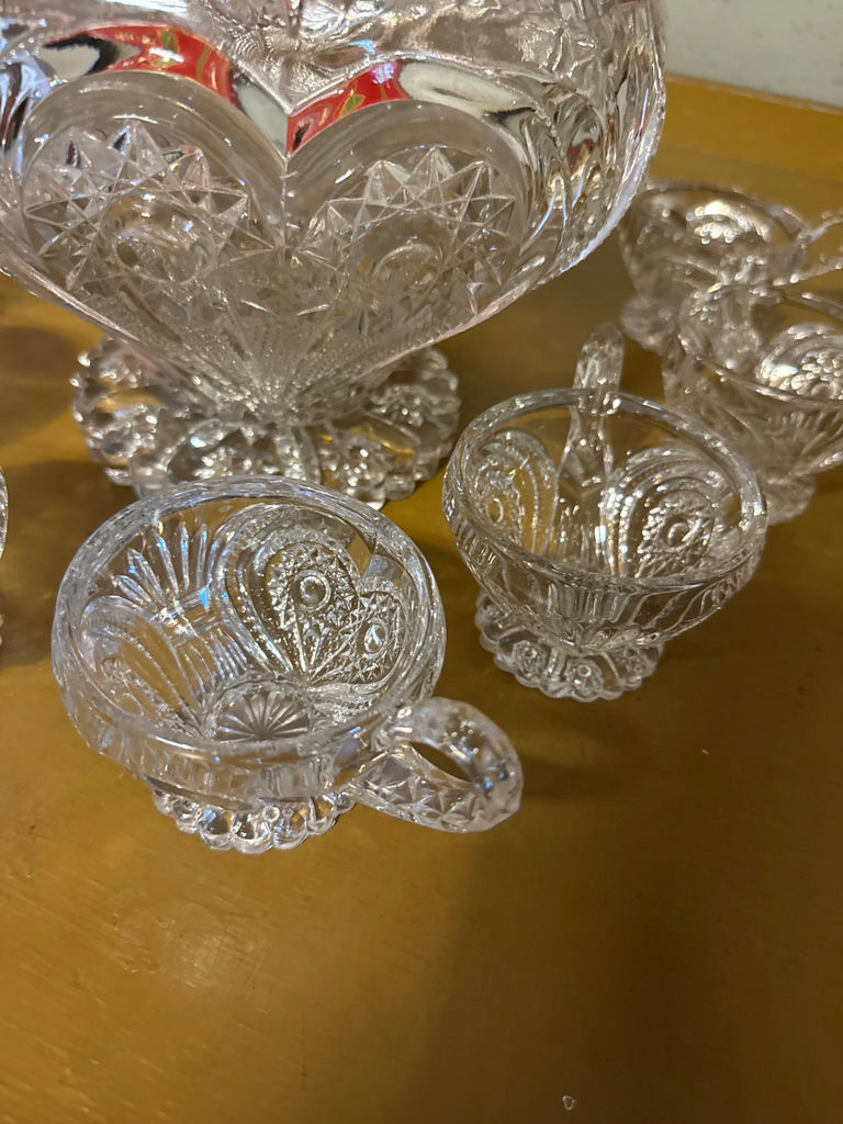 Crystal cut-glass punch bowl with matching cups - image 3 of 3