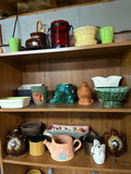 Assorted Ceramic Pottery on Wooden Shelf - thumbnail 2 of 2
