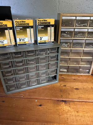 Metal hardware organizer with small drawers and nail boxes - Image 1 of 2