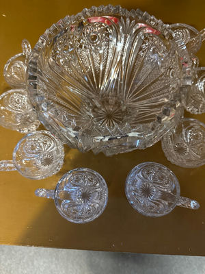 Crystal cut-glass punch bowl with matching cups - Image 1 of 3