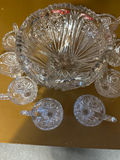 Crystal cut-glass punch bowl with matching cups - thumbnail 1 of 3