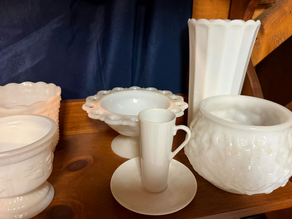 White milk glass ceramic bowls, vases, and mug collection - image 4 of 4