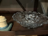 Amber scalloped-edge pedestal bowl, clear crystal bowl, and vintage lamp with salt and pepper shakers - thumbnail 3 of 3