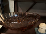 Amber scalloped-edge pedestal bowl, clear crystal bowl, and vintage lamp with salt and pepper shakers - thumbnail 1 of 3