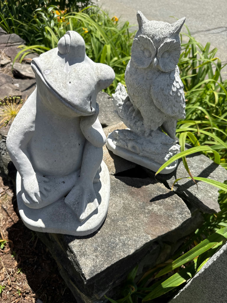 Stone frog and owl garden statues - image 2 of 2