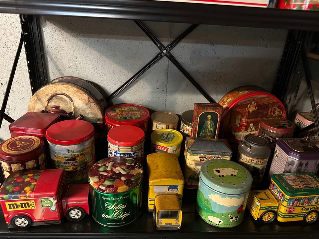Assorted vintage metal tins and novelty containers - image 1 of 7