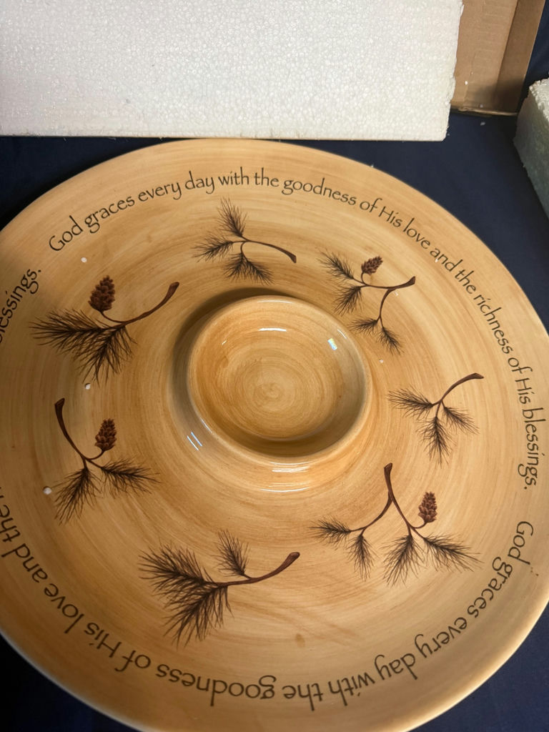 Round wooden decorative plate with pine motif and inscription - image 2 of 2