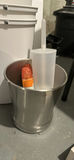 Assorted metal and plastic household trash cans and a cocoa tin - thumbnail 5 of 6