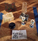 Decorative owl tealight holder with two painted candlesticks and small boxes - thumbnail 1 of 5