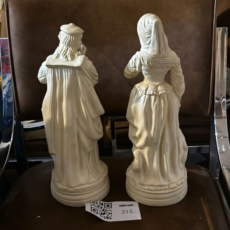 Pair of white porcelain figurines: man and woman in historical dress - image 2 of 2
