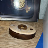 Crystal champagne flutes, octagonal glass centerpiece, and wooden inlay decorative piece - thumbnail 4 of 5