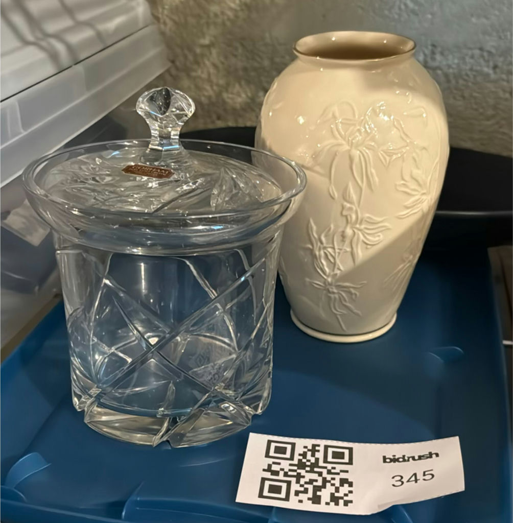Leaded Crystal jar with lid, Lenox vase, and blue oval dish - image 1 of 6
