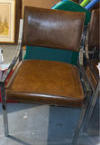 (4) Vintage Brown leather Arm Chairs with Polished Chrome - thumbnail 2 of 2