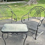Outdoor metal patio chairs with glass-top table - thumbnail 1 of 4