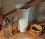 Crystal mug with vintage coffee grinder attachment, glass decanter, and ceramic vase - thumbnail 1 of 3