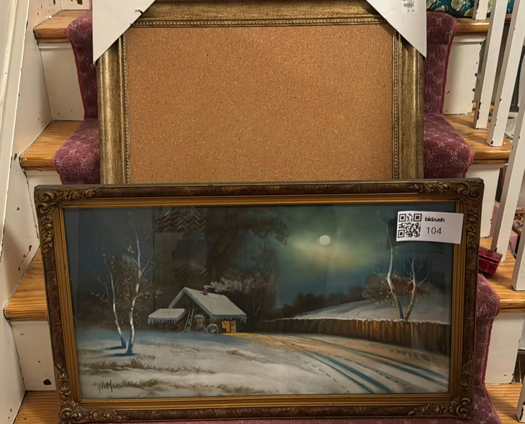 Framed winter landscape painting - image 1 of 5