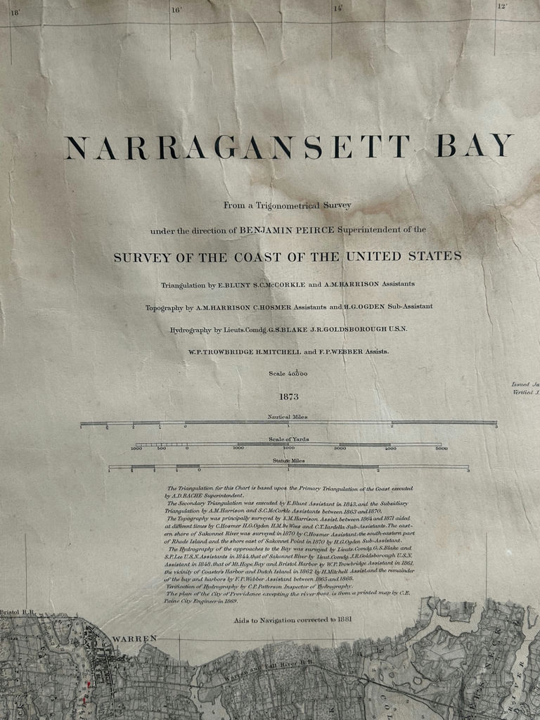 Historic Nautical Chart Mounted on Linen of Narragansett Bay Rhode Island - image 4 of 6