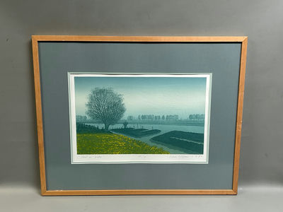 Signed Hans Hayman Landscape Woodcut 1990 - Image 1 of 5