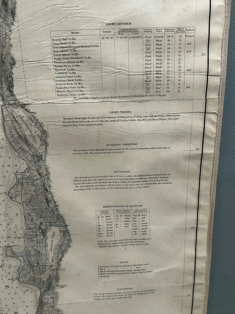 Historic Nautical Chart Mounted on Linen of Narragansett Bay Rhode Island  - image 5 of 6