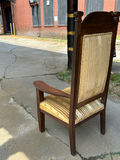 Antique Upholstered Victorian Tiger Oak Gothic Throne Chair - thumbnail 4 of 5