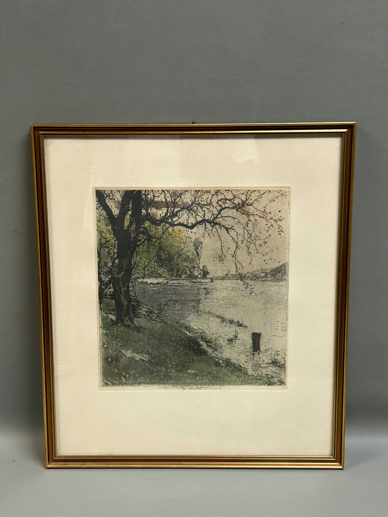 Luigi Kasimir Colored Etching "Persenbeug Castle" Vienna Austria - image 1 of 4