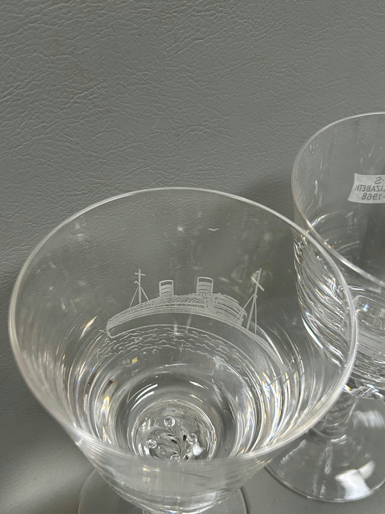 Signed Stuart Crystal Glasses R.M.S. Queen Elizabeth 1940-1968 Made in Enlgand - image 7 of 7