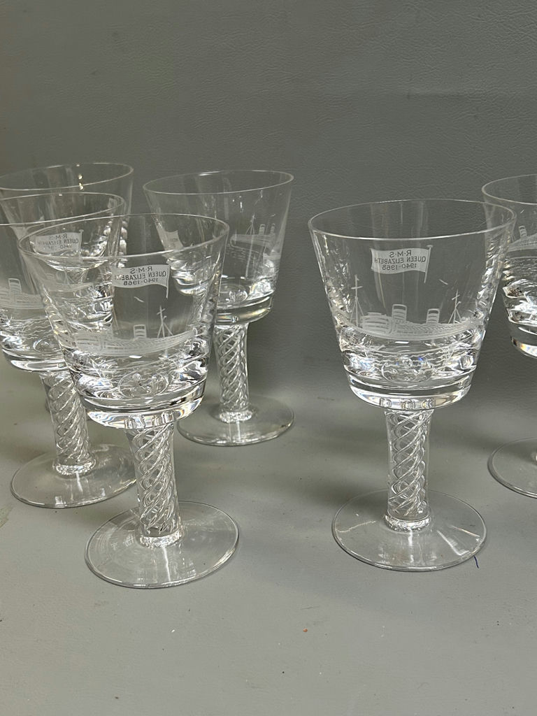 Signed Stuart Crystal Glasses R.M.S. Queen Elizabeth 1940-1968 Made in Enlgand - image 6 of 7