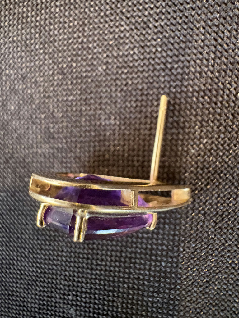 14K Gold & Amethyst Gemstone Stud Earrings - image 7 of 9