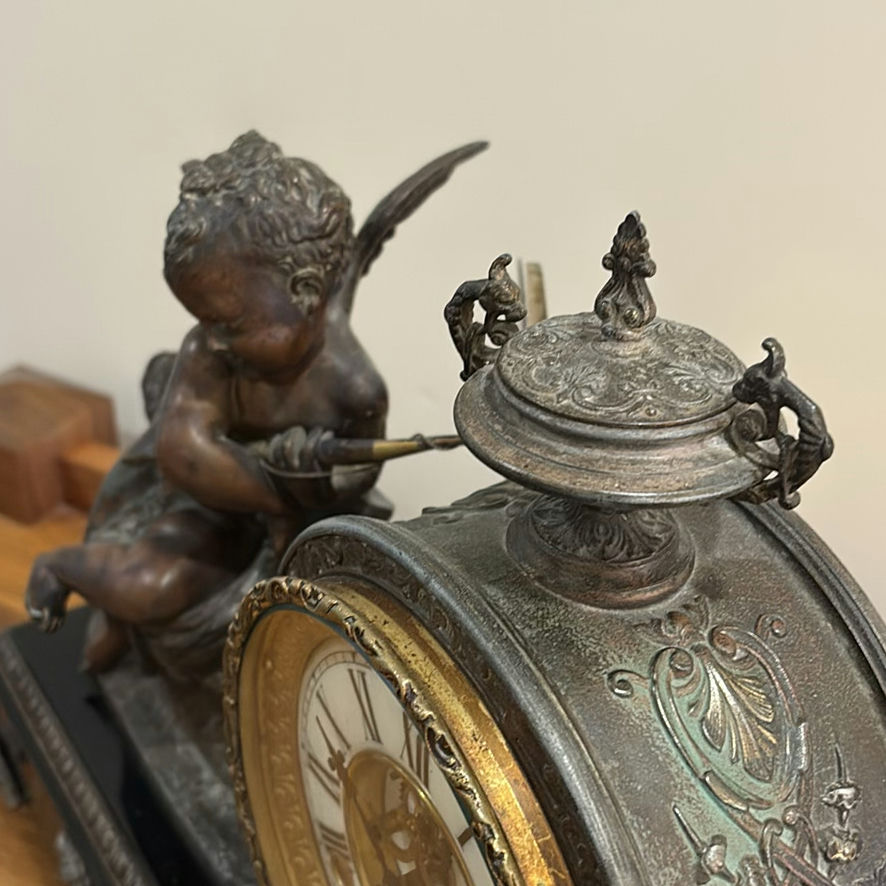 Antique ASONIA CLOCK CO. Mantel Clock with Cherub Figure - image 14 of 15