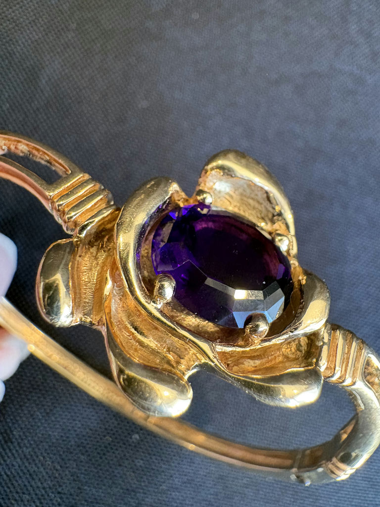 14K Gold Bangle Bracelet with Amethyst - image 7 of 8