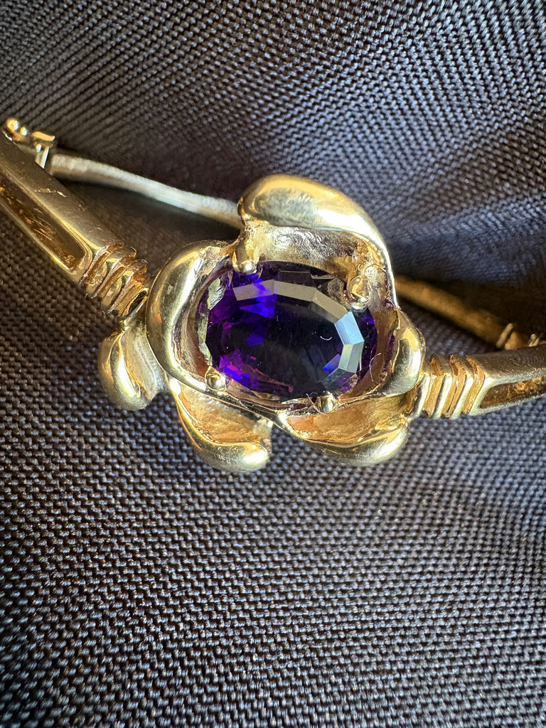 14K Gold Bangle Bracelet with Amethyst - image 2 of 8