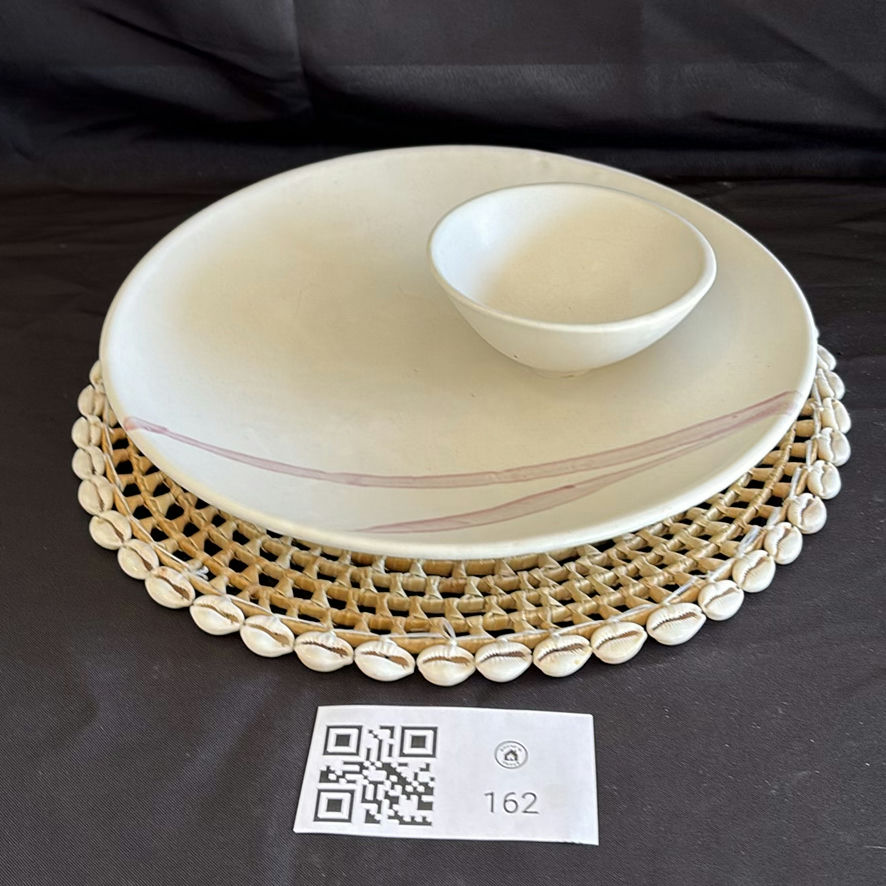 Ceramic Serving Platter, Bowl, and Woven Shell Placemat - image 1 of 5